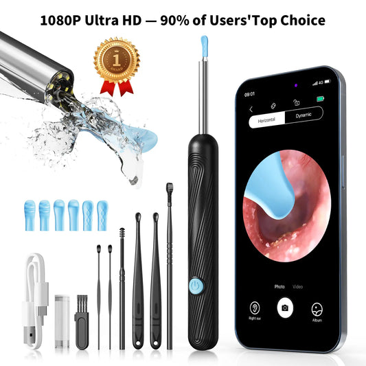 1080P HD Ear Wax Removal Tool with Camera, 6-Piece Ear Cleaning Kit, Rechargeable USB Ear Cleaner with WiFi Connectivity