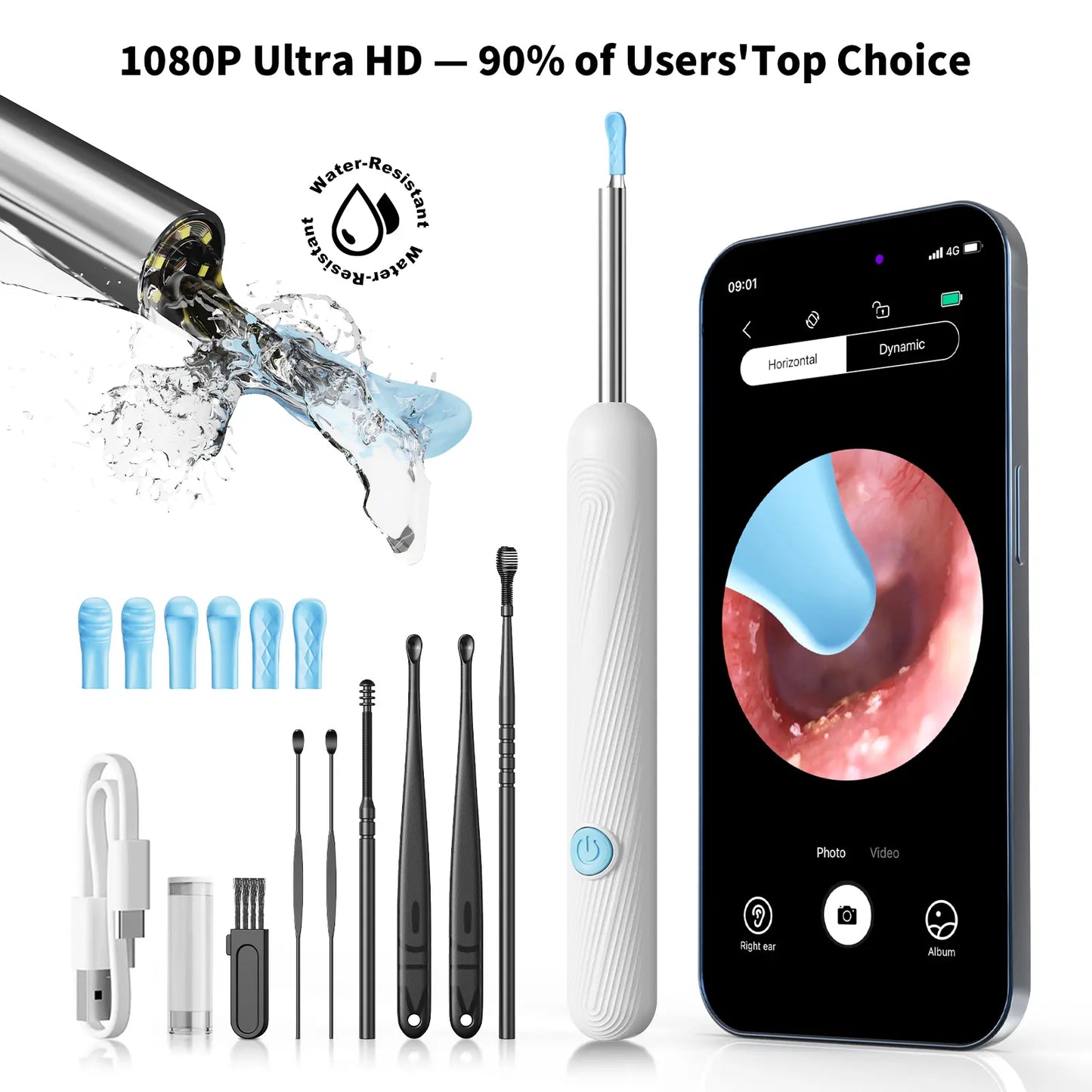 1080P HD Ear Wax Removal Tool with Camera, 6-Piece Ear Cleaning Kit, Rechargeable USB Ear Cleaner with WiFi Connectivity