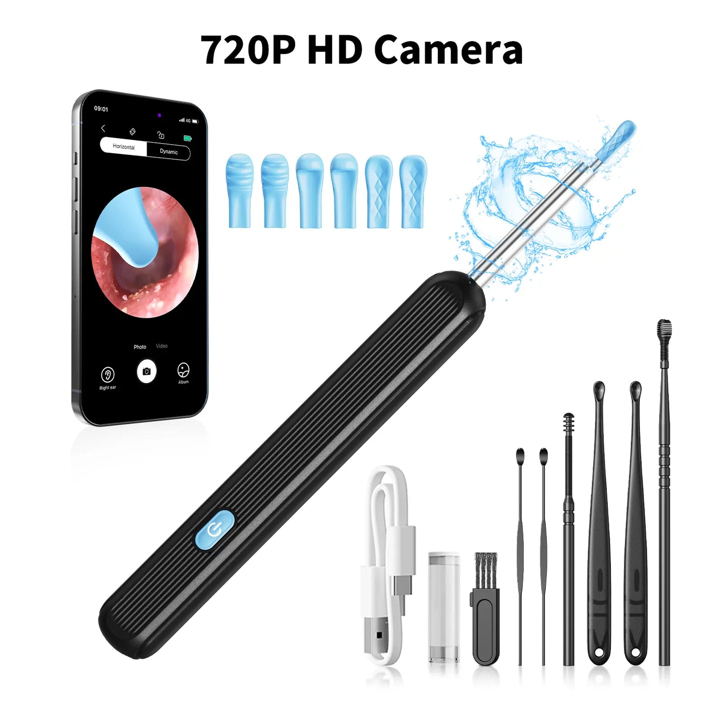 1080P HD Ear Wax Removal Tool with Camera, 6-Piece Ear Cleaning Kit, Rechargeable USB Ear Cleaner with WiFi Connectivity