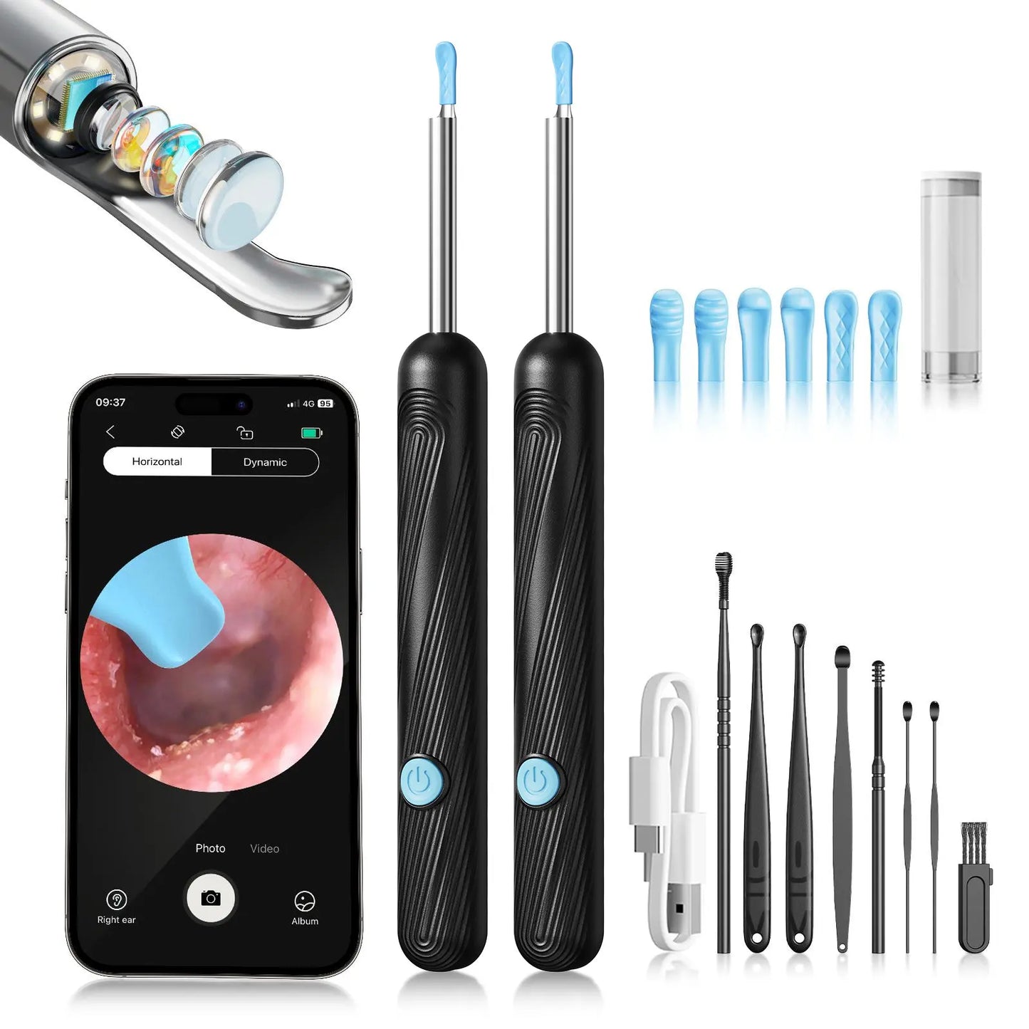 1080P HD Ear Wax Removal Tool with Camera, 6-Piece Ear Cleaning Kit, Rechargeable USB Ear Cleaner with WiFi Connectivity
