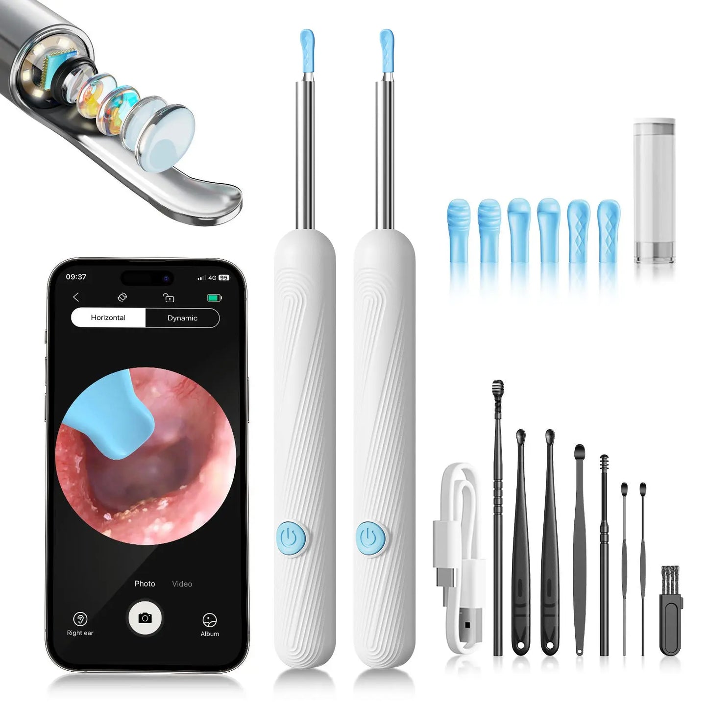 1080P HD Ear Wax Removal Tool with Camera, 6-Piece Ear Cleaning Kit, Rechargeable USB Ear Cleaner with WiFi Connectivity