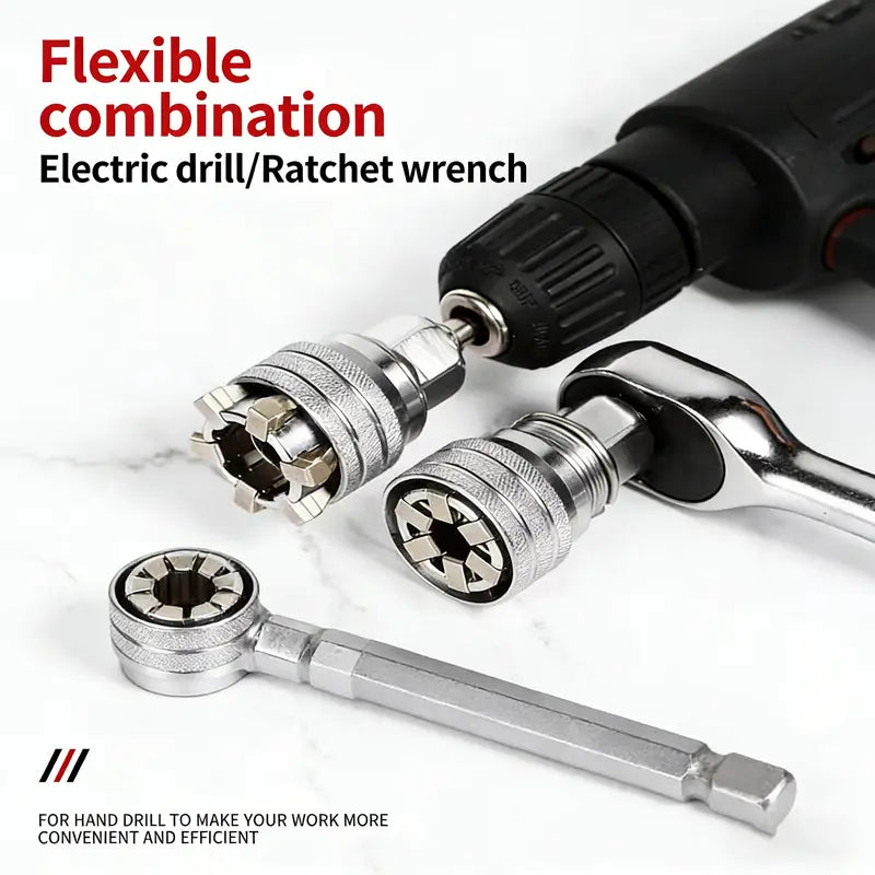 Universal Socket Wrench Tool, Multi-Function Adjustable Socket for 3/8-Inch Ratchet, Torque Wrench & Power Drill