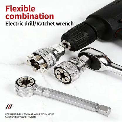 Universal Socket Wrench Tool, Multi-Function Adjustable Socket for 3/8-Inch Ratchet, Torque Wrench & Power Drill