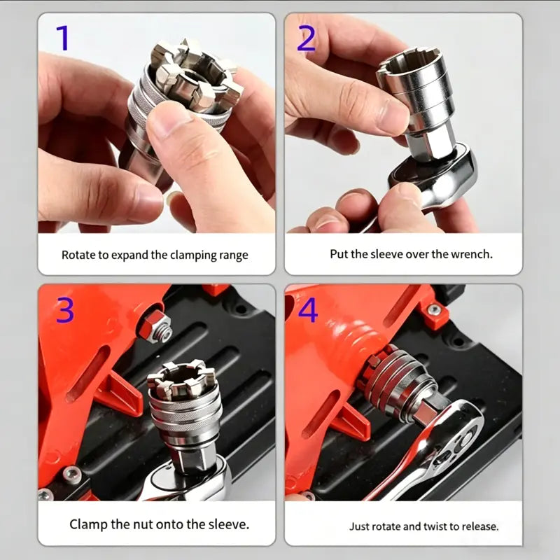 Universal Socket Wrench Tool, Multi-Function Adjustable Socket for 3/8-Inch Ratchet, Torque Wrench & Power Drill